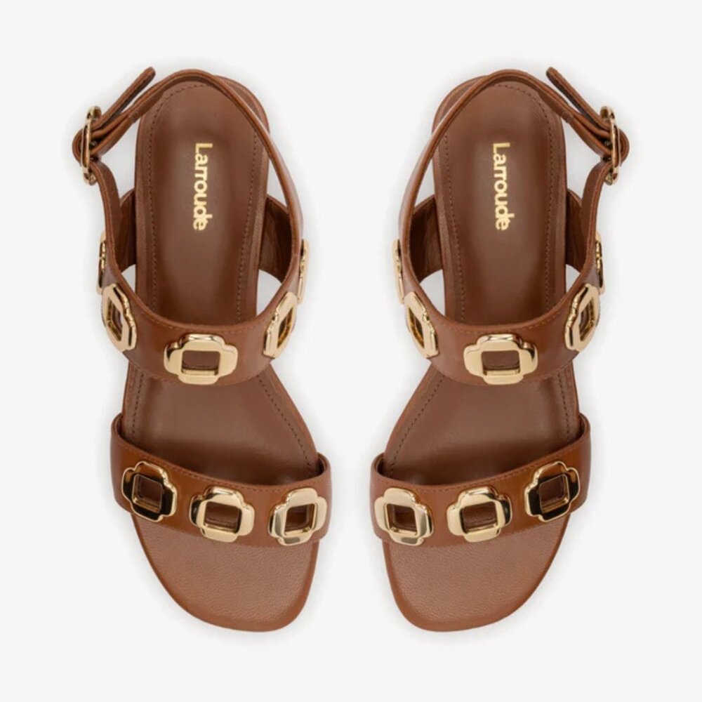 Larroude Milan Flat Sandal in Caramel Leather - Picture 7 of 11